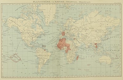 Carte de l’empire colonial français (source : Atlas colonial français. Colonies, Protectorats et pays sous-mandat / Commandant P. Pollacchi. 1929)